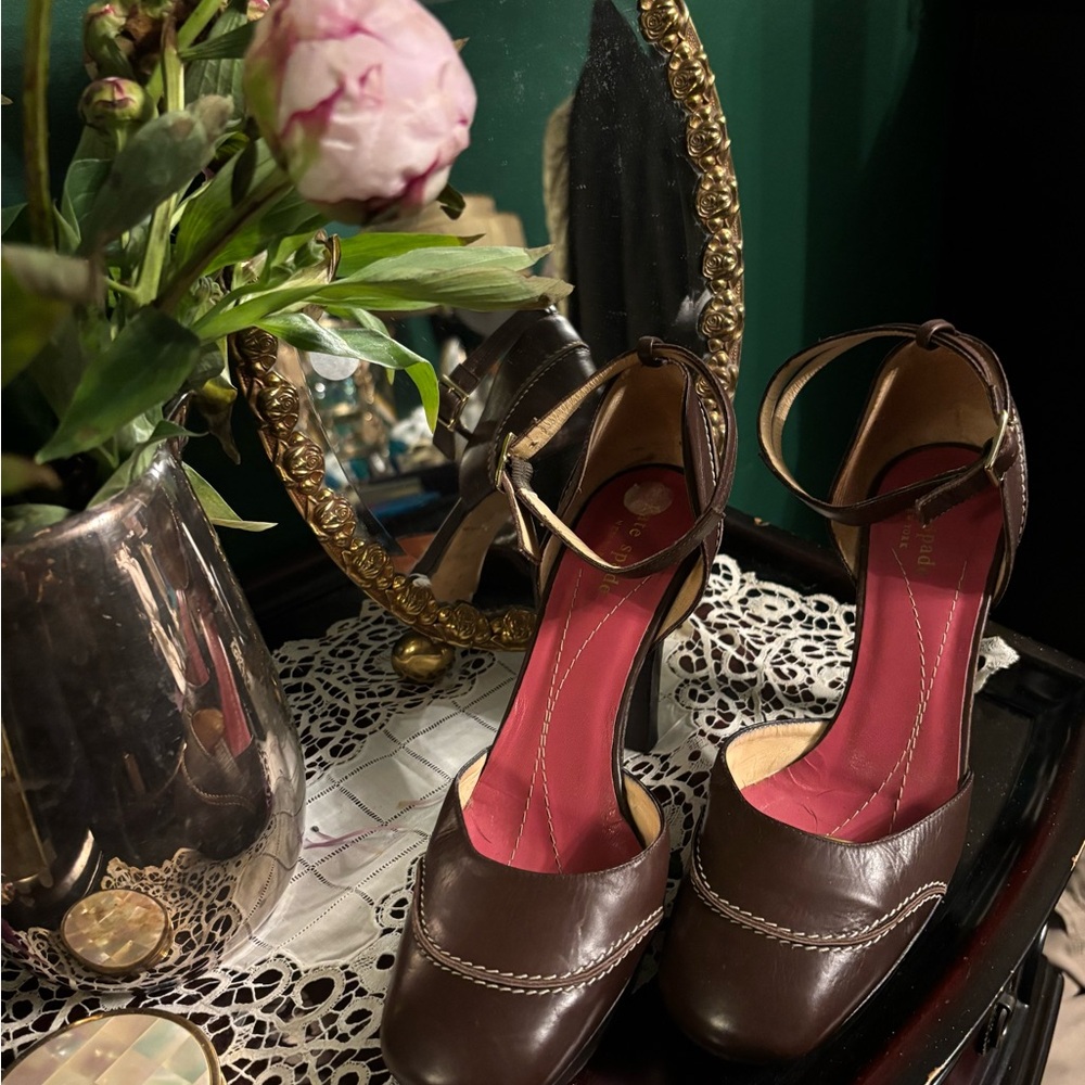 Kate Spade Brown Leather Ankle Strap Heels